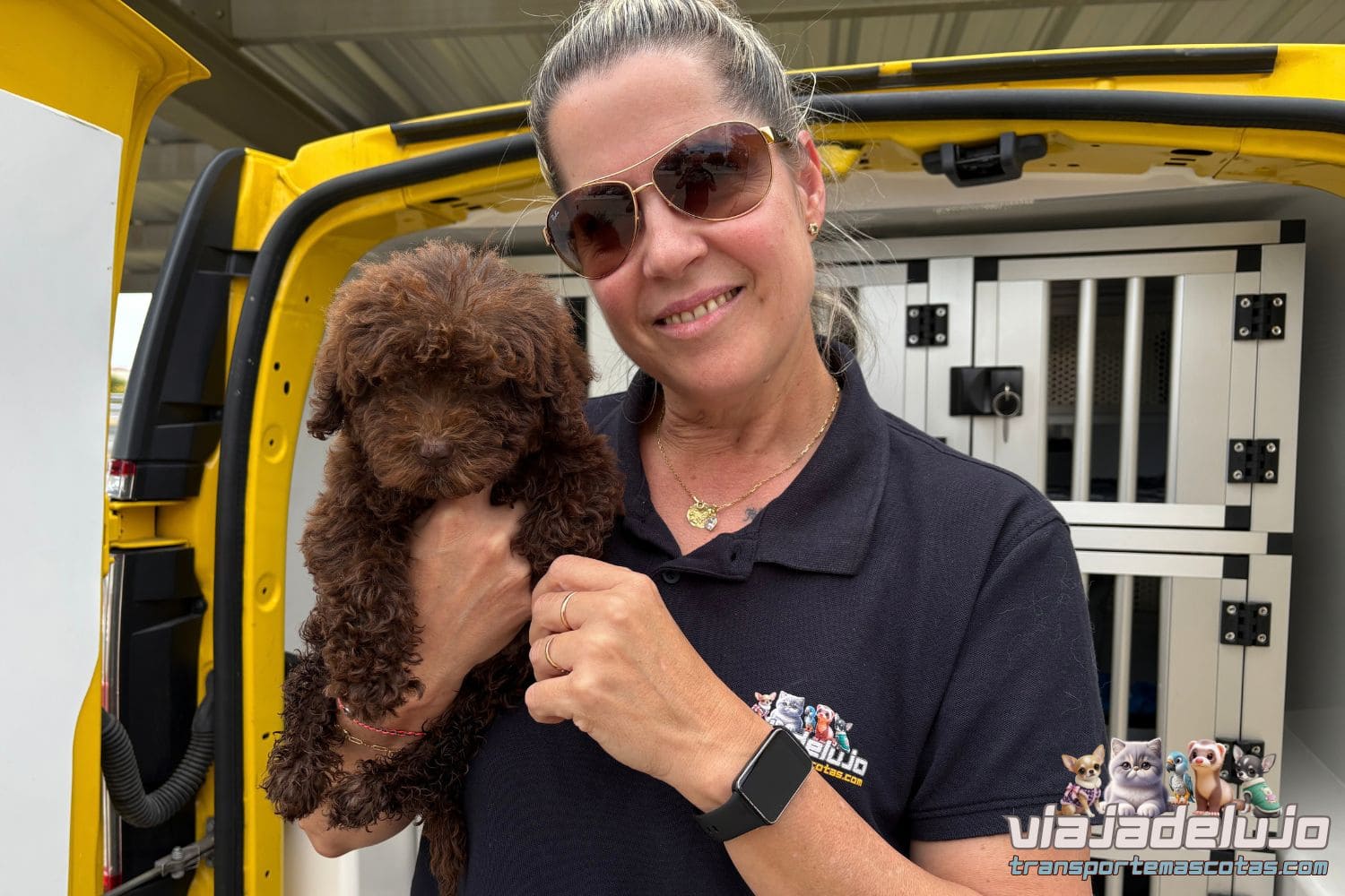 Domo, cachorro de perro de agua, recogido en un centro canino de Bilbao y entregado en el aeropuerto de Madrid Barajas con ViajaDeLujo